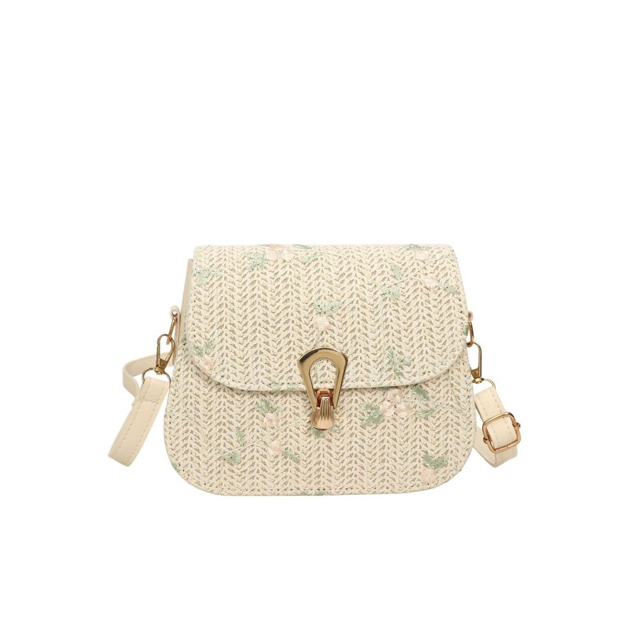 Floral Embroidered Straw Quilted Crossbody Bag view 5