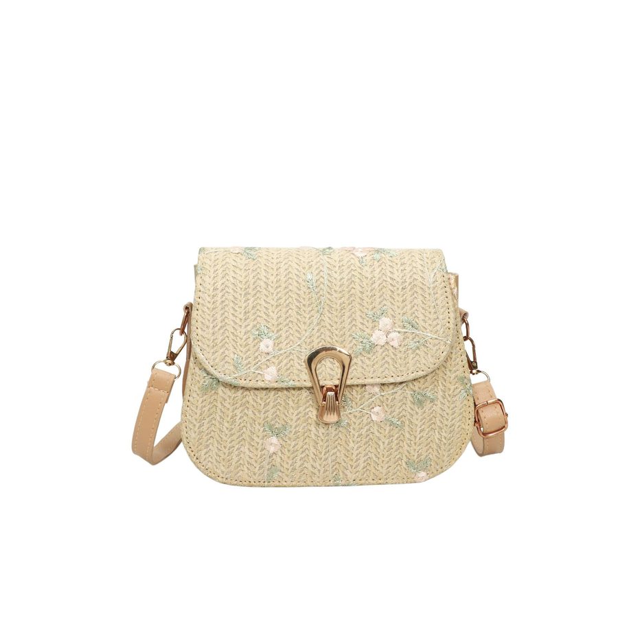 Floral Embroidered Straw Quilted Crossbody Bag view 7
