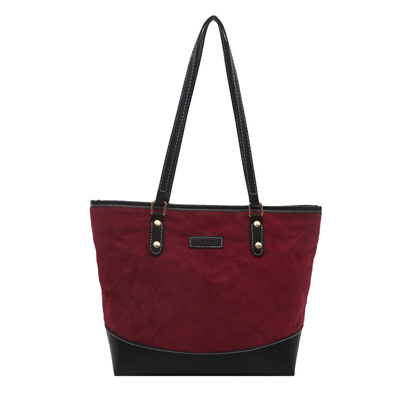 Quilted Color Block Shoulder Tote Bag view 10