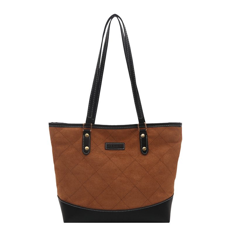 Quilted Color Block Shoulder Tote Bag view 7