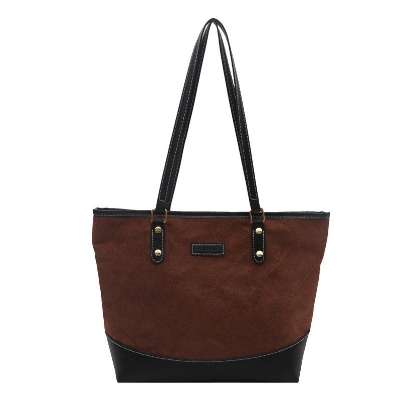 Quilted Color Block Shoulder Tote Bag view 8