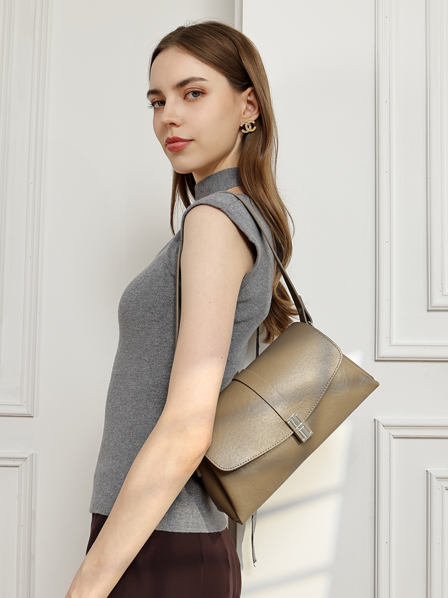 Vegetable-Tanned Cowhide Trapezoid Underarm Bag view 2