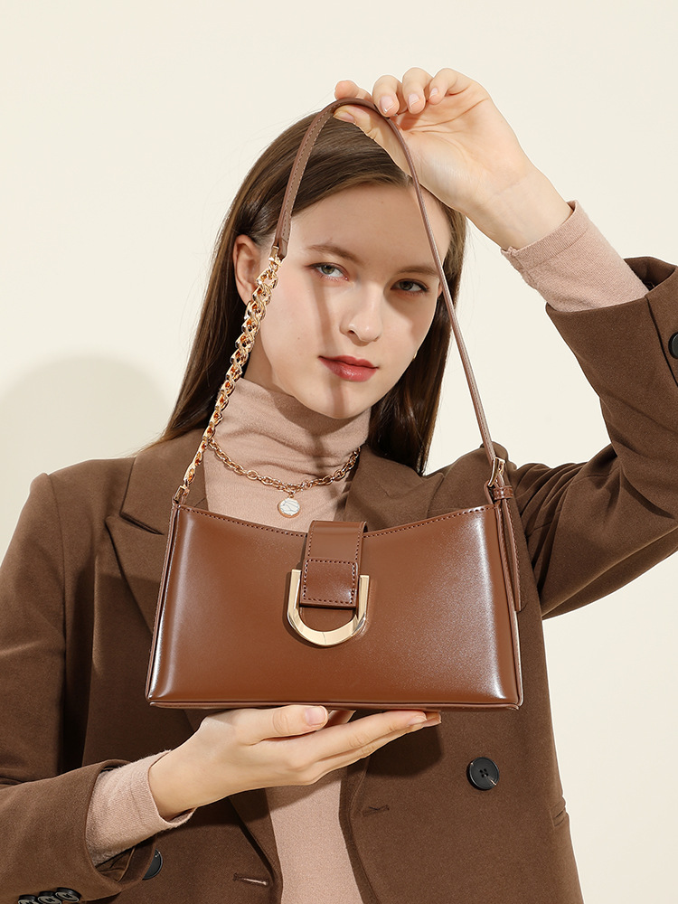 YY-SHO-025 cowhide Korean baguette underarm in wine red — wholesale Korean baguette YANYAN