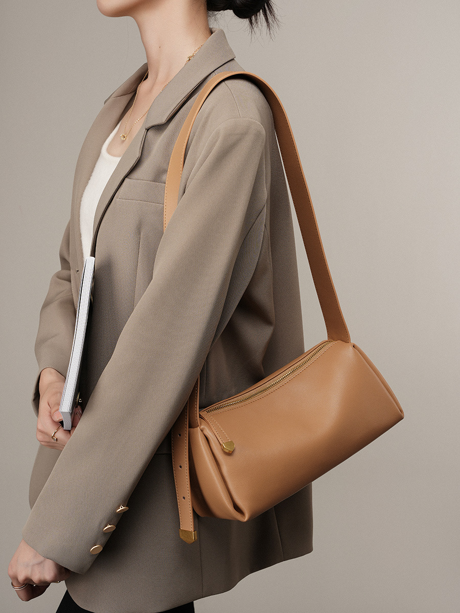 Soft Cowhide Baguette Underarm Shoulder — Apricot Single-Colour view 2