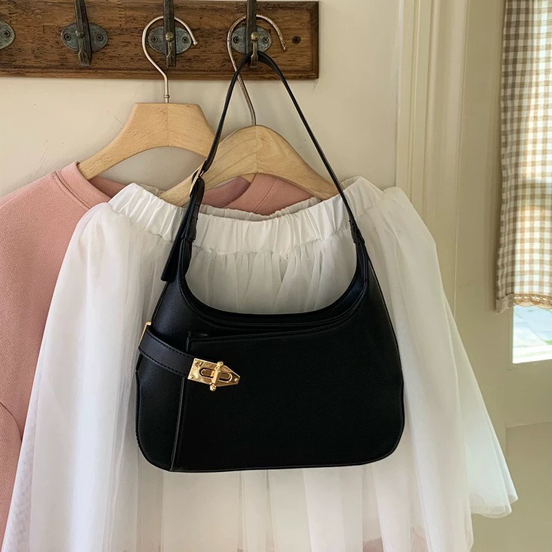 Black PU Leather Shoulder Bag for wholesale OEM — YANYAN Bags Guangzhou handbag factory