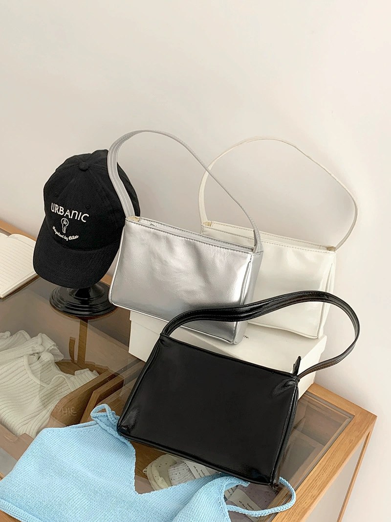 Silver PU Leather Shoulder Bag for wholesale OEM — YANYAN Bags Guangzhou handbag factory