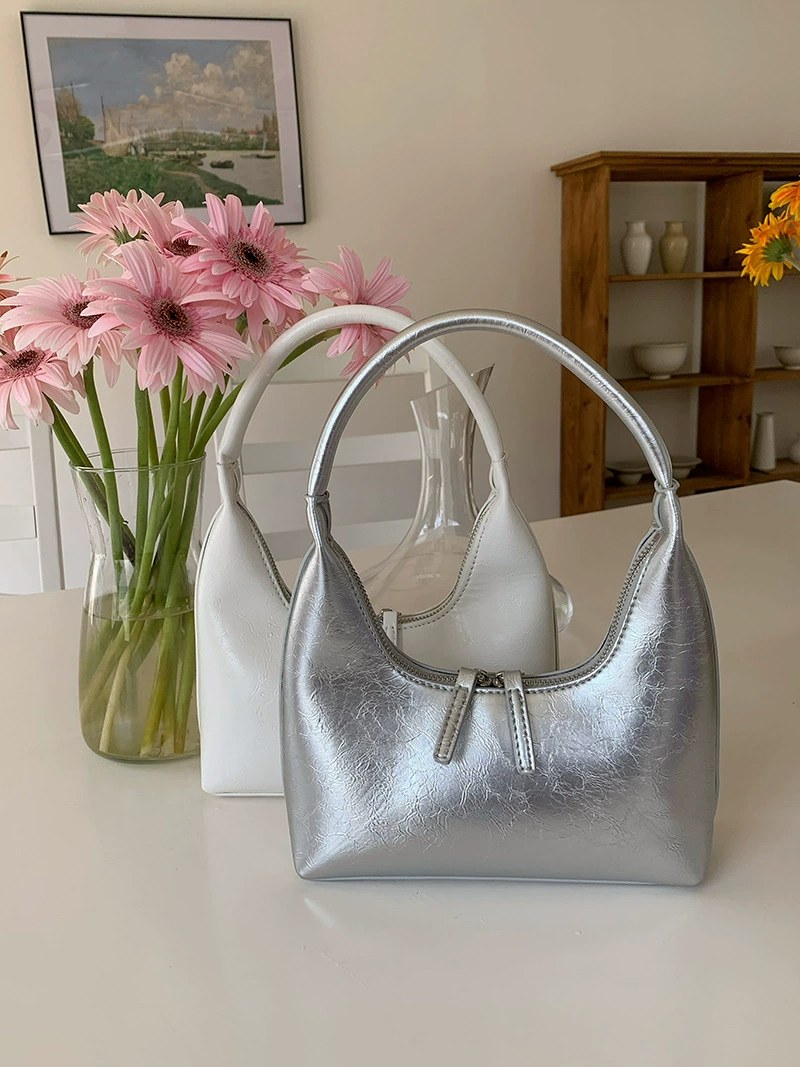 Silver PU Leather Shoulder Bag for wholesale OEM — YANYAN Bags Guangzhou handbag factory
