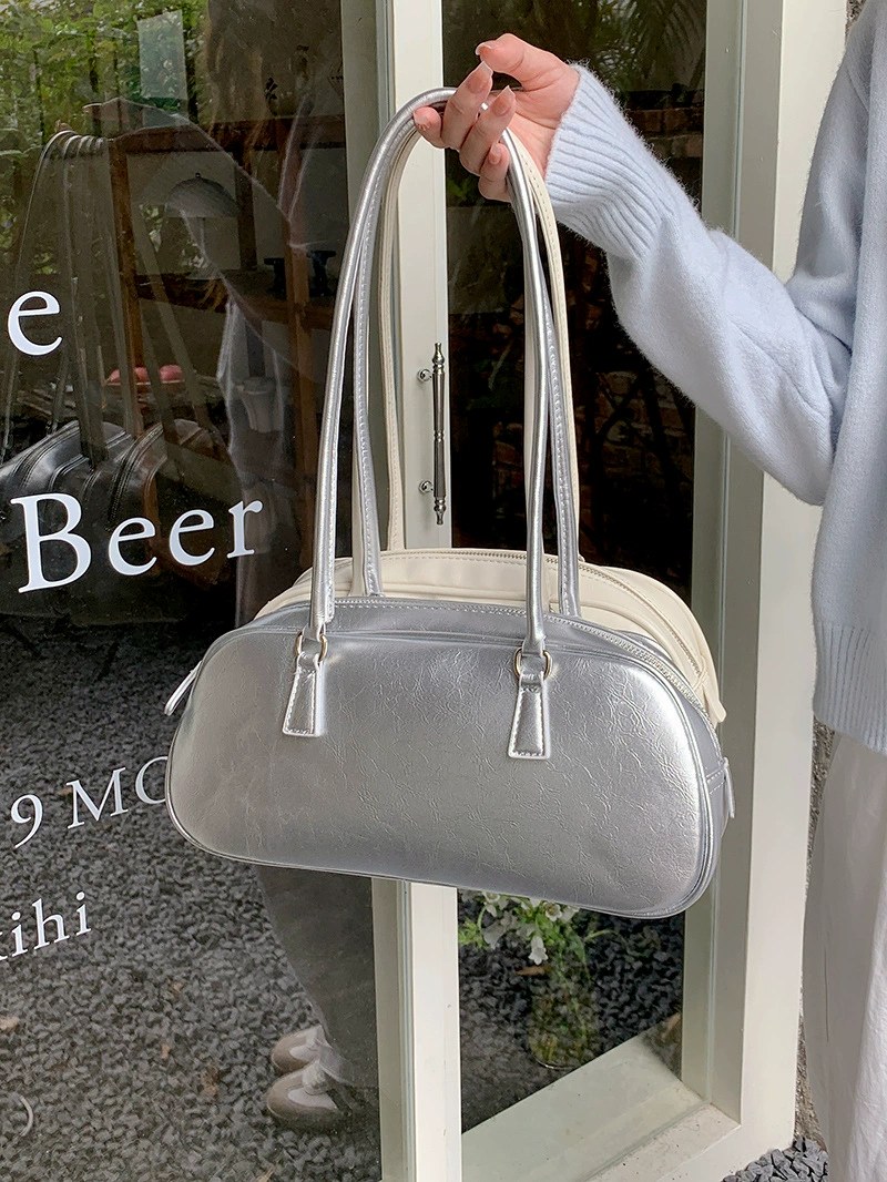Silver PU Leather Shoulder Bag for wholesale OEM — YANYAN Bags Guangzhou handbag factory