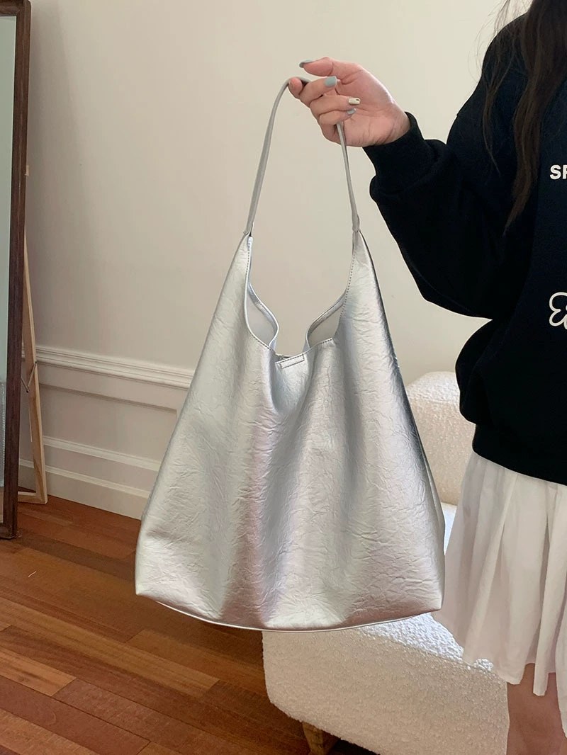 Silver PU Leather Shoulder Bag for wholesale OEM — YANYAN Bags Guangzhou handbag factory