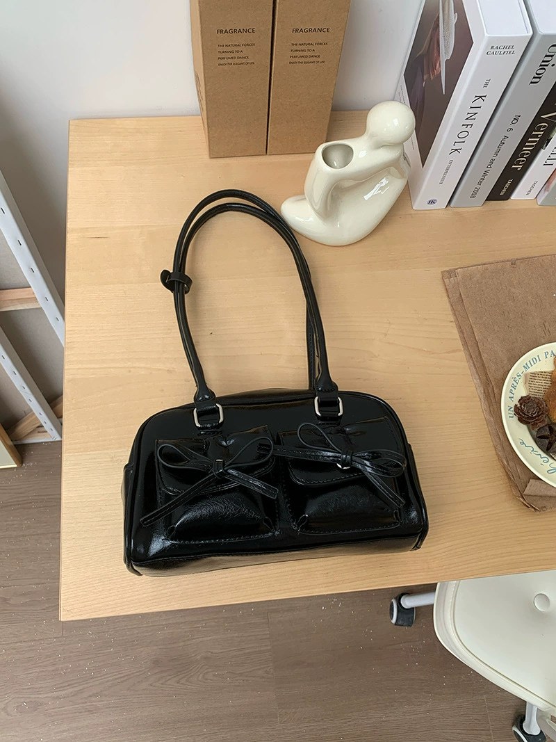 Black PU Leather Shoulder Bag for wholesale OEM — YANYAN Bags Guangzhou handbag factory