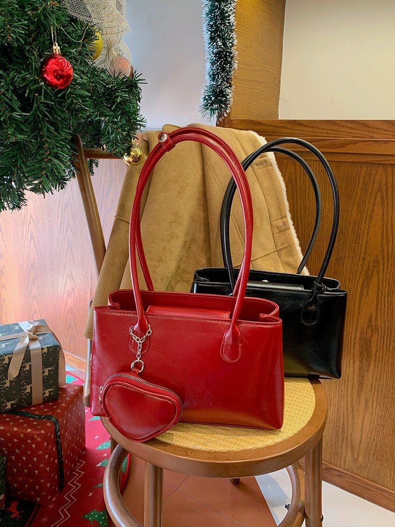Red PU Leather Shoulder Bag for wholesale OEM — YANYAN Bags Guangzhou handbag factory