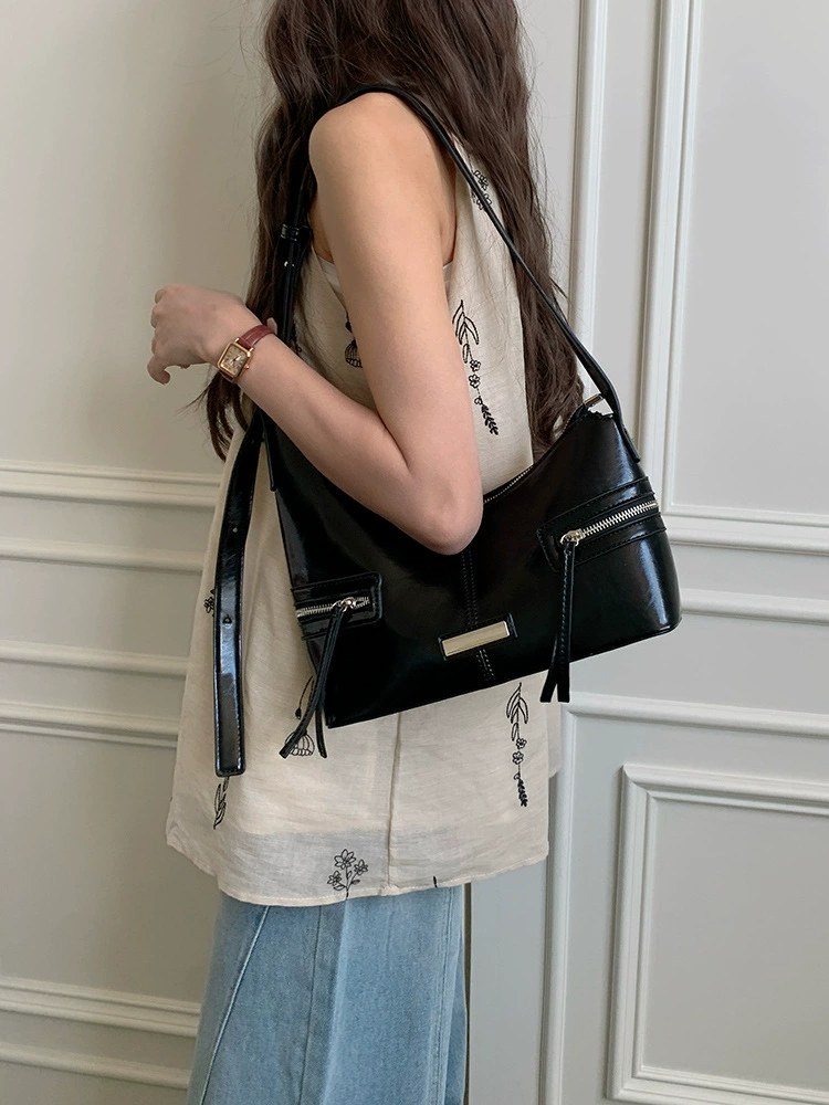 Black PU Leather Shoulder Bag for wholesale OEM — YANYAN Bags Guangzhou handbag factory