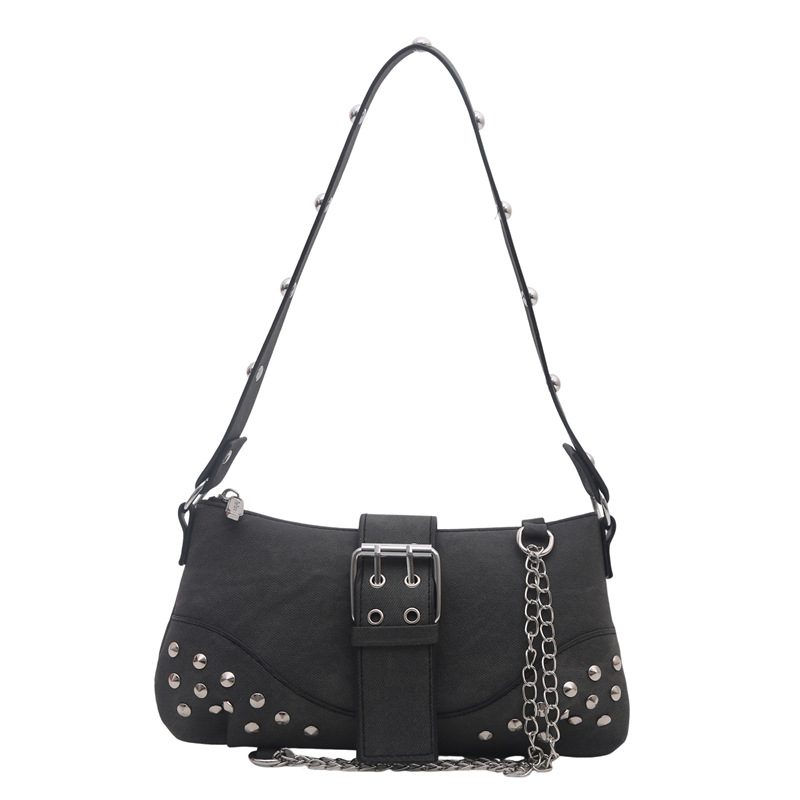 Vintage Studded Denim Baguette Shoulder Bag view 5