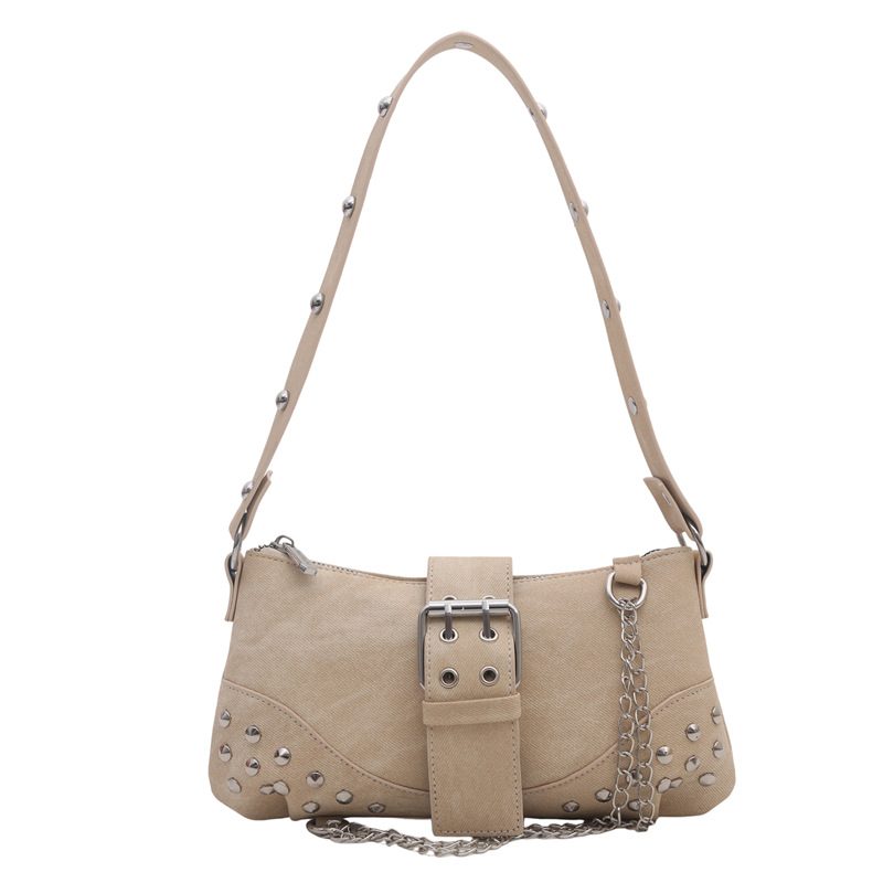 Vintage Studded Denim Baguette Shoulder Bag view 8