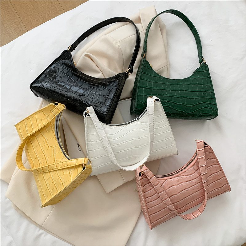 Crocodile Embossed Minimalist Shoulder Bag