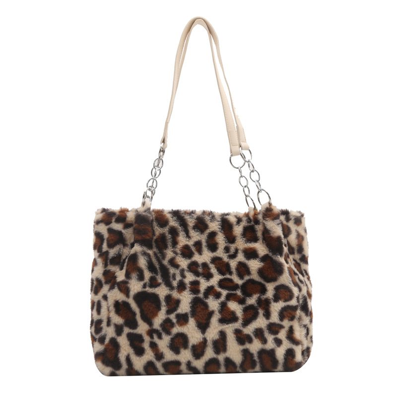 Leopard Faux Fur Chain Shoulder Bag view 5