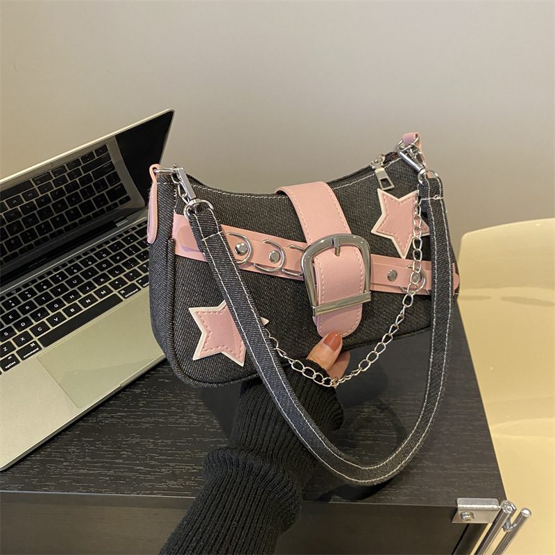 Color Block Denim Chain Shoulder Bag view 2