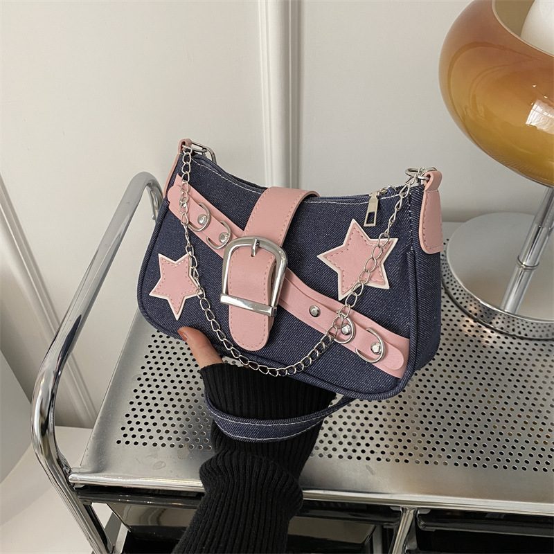 Color Block Denim Chain Shoulder Bag view 4