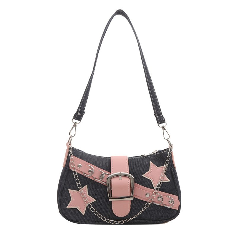 Color Block Denim Chain Shoulder Bag view 5