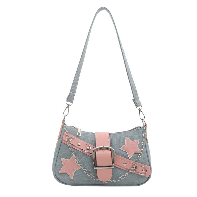Color Block Denim Chain Shoulder Bag view 6