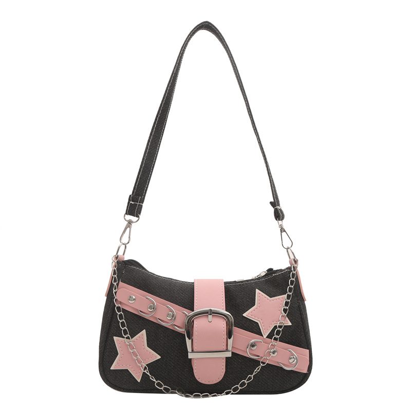 Color Block Denim Chain Shoulder Bag view 7