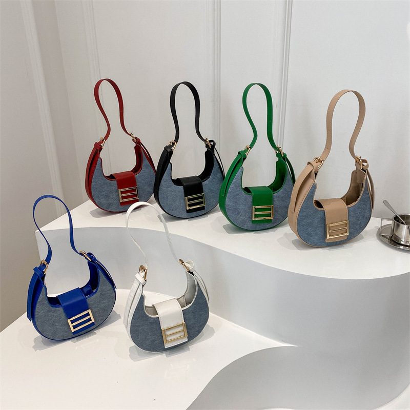 Color Block Crescent Shoulder Bag