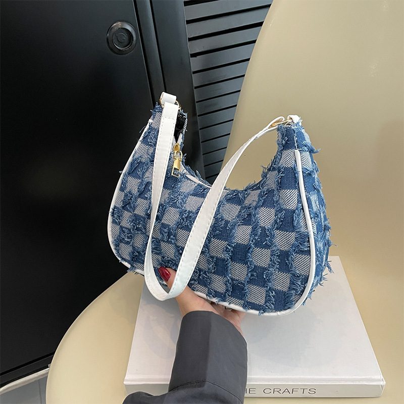 Color Block Canvas Baguette Shoulder Bag view 4