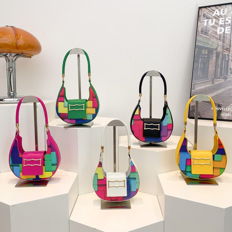 Two-Tone Crescent Shoulder Bag