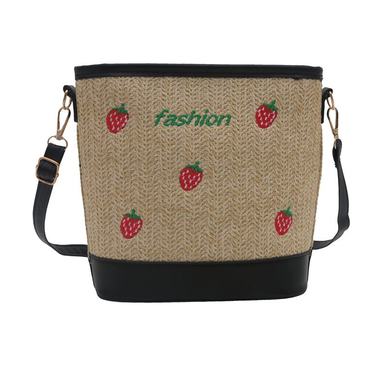 Woven Straw Strawberry Embroidered Shoulder Bag view 6