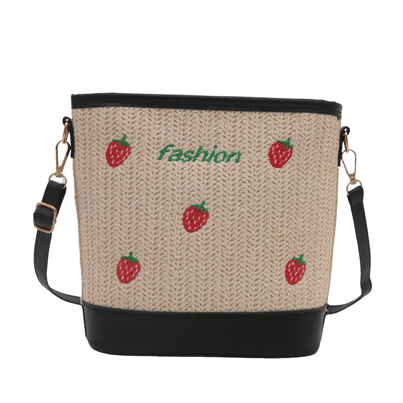 Woven Straw Strawberry Embroidered Shoulder Bag view 7