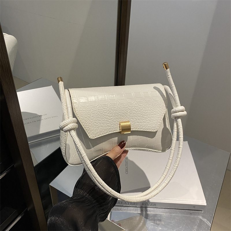 Crocodile Embossed Underarm Baguette Shoulder Bag