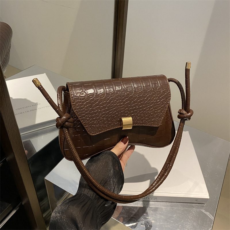 Crocodile Embossed Underarm Baguette Shoulder Bag view 3