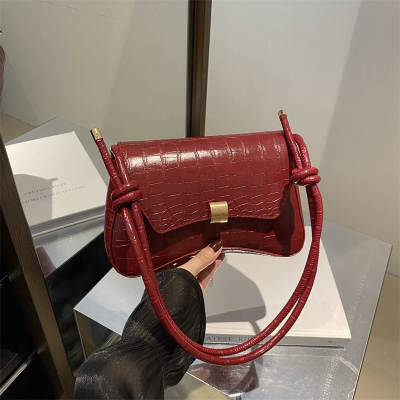 Crocodile Embossed Underarm Baguette Shoulder Bag view 4