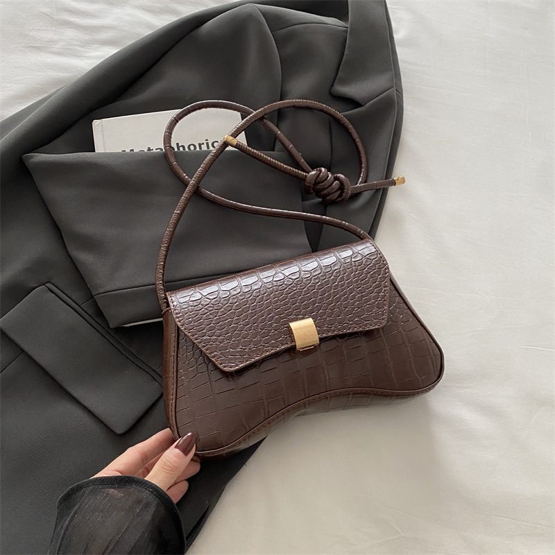 Crocodile Embossed Underarm Baguette Shoulder Bag view 6
