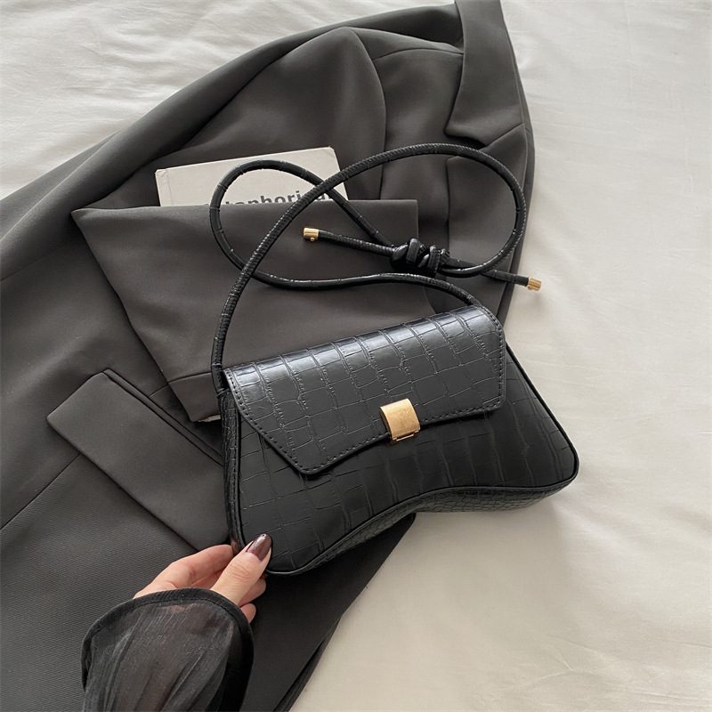 Crocodile Embossed Underarm Baguette Shoulder Bag view 7