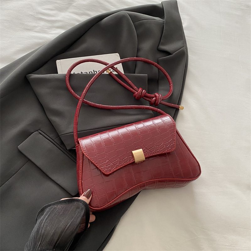 Crocodile Embossed Underarm Baguette Shoulder Bag view 8