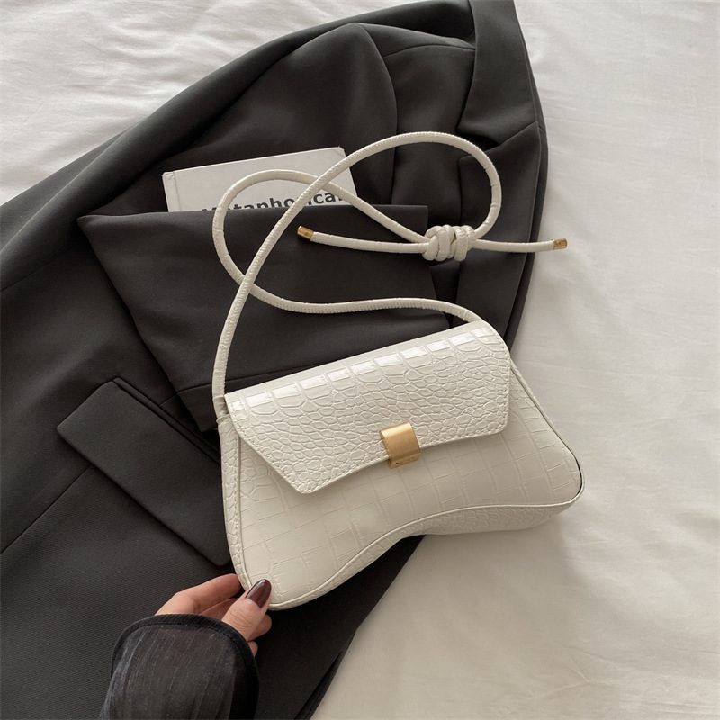 Crocodile Embossed Underarm Baguette Shoulder Bag view 9