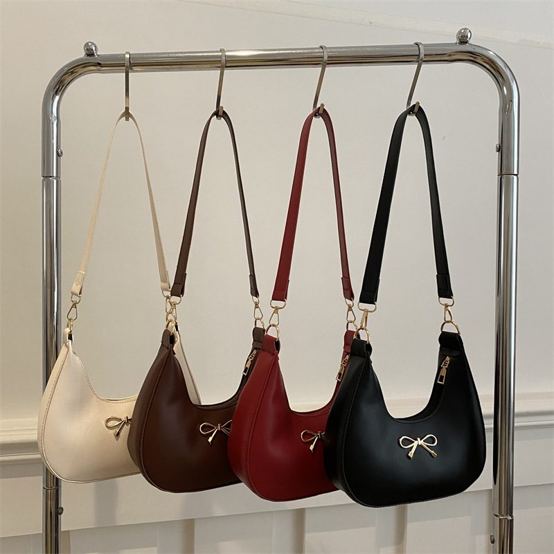 Bow Decor Crescent Shoulder Bag