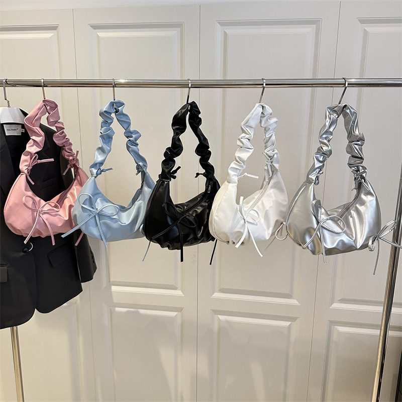 Ruched Bow Cloud Shoulder Bag