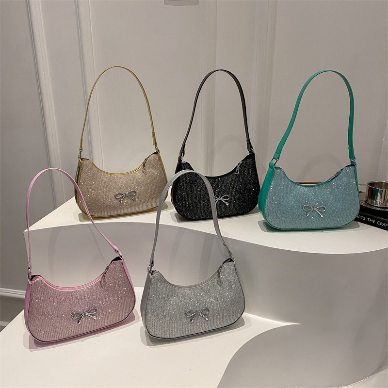 Rhinestone Crescent Bow Shoulder Bag