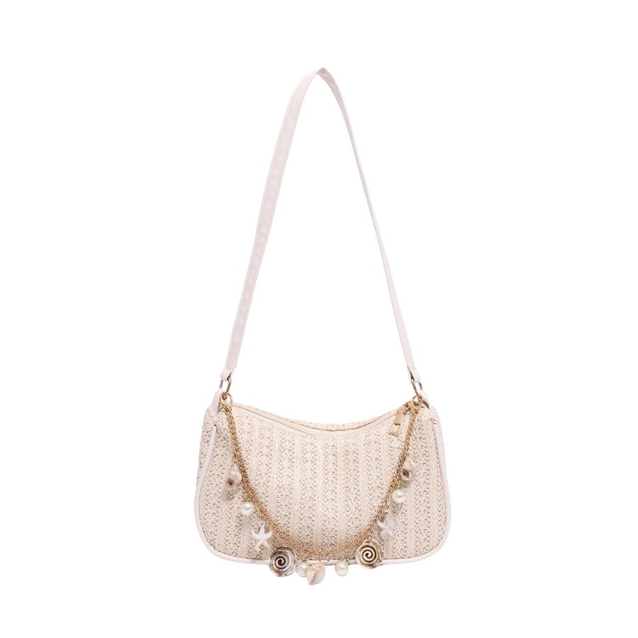 Bolsa de Ombro Concha de Palha Trançada com Pérolas view 6