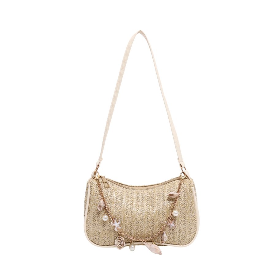 Bolsa de Ombro Concha de Palha Trançada com Pérolas view 7