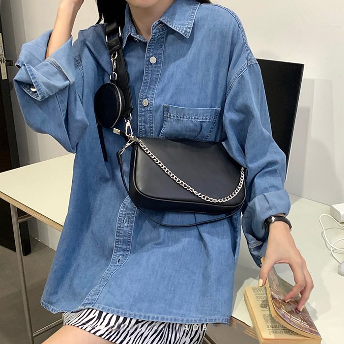 Chain Three-in-One Hobo Baguette Shoulder Bag