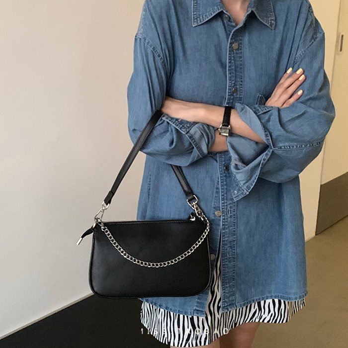 Chain Three-in-One Hobo Baguette Shoulder Bag view 3