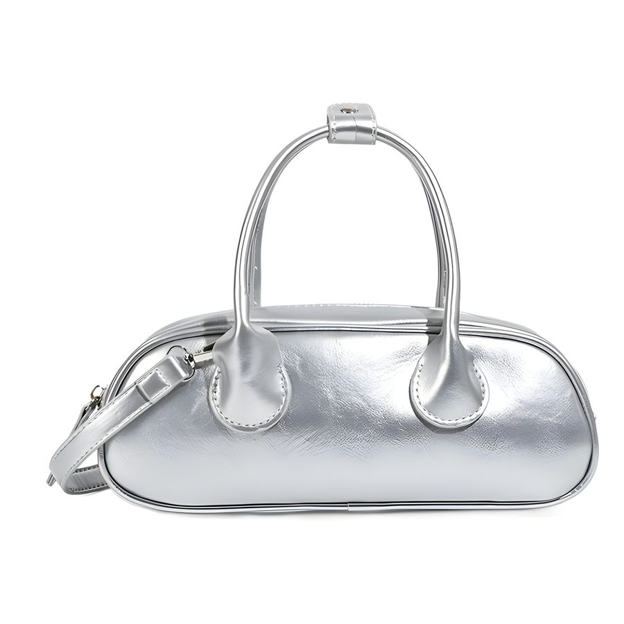 Sac baguette argenté porté épaule view 5