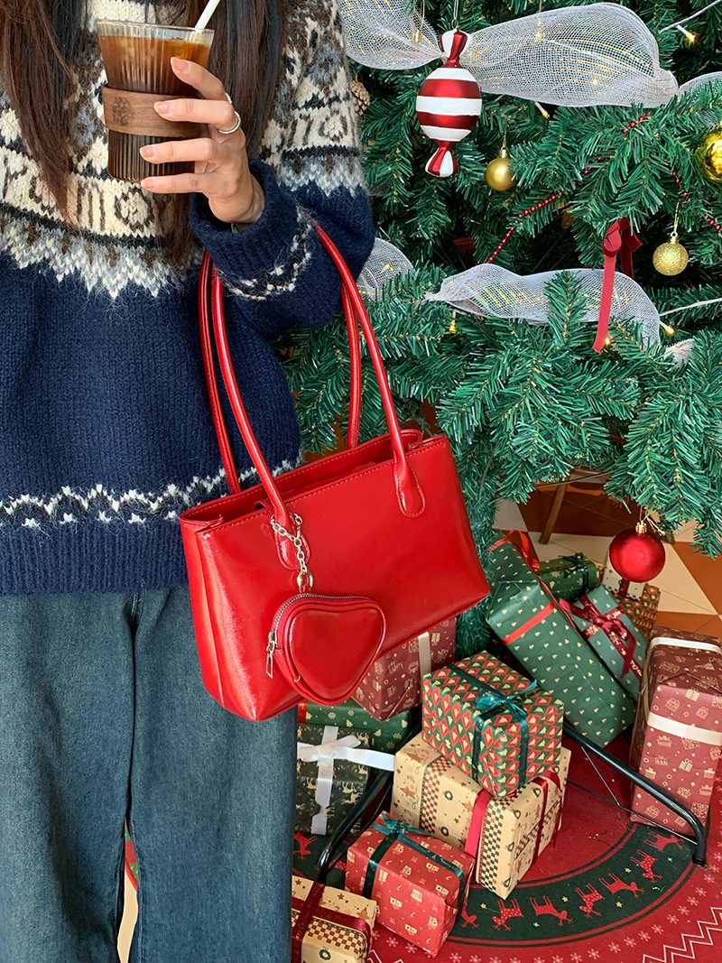 Women's Red Heart Charm Baguette Shoulder Bag view 2