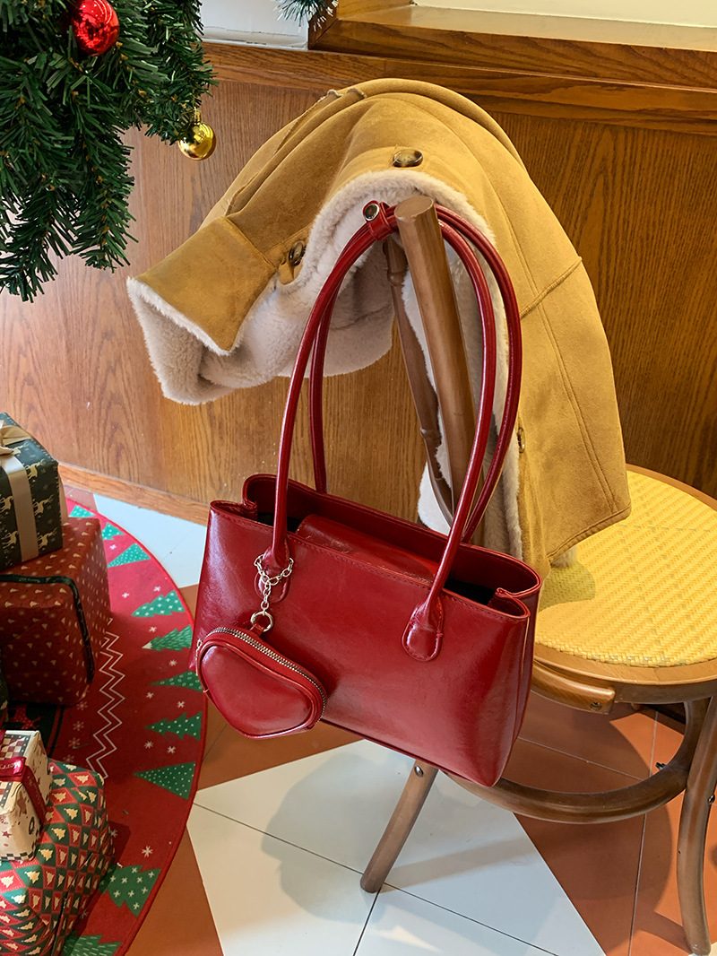 Women's Red Heart Charm Baguette Shoulder Bag view 5