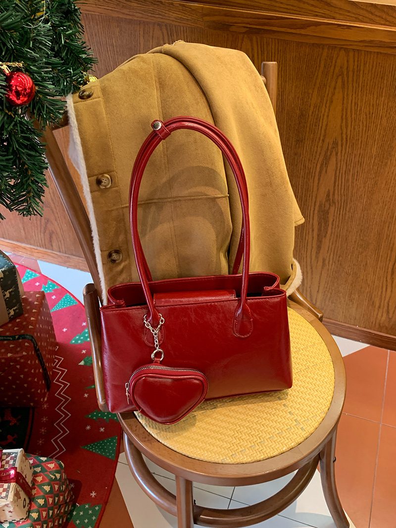Women's Red Heart Charm Baguette Shoulder Bag view 6