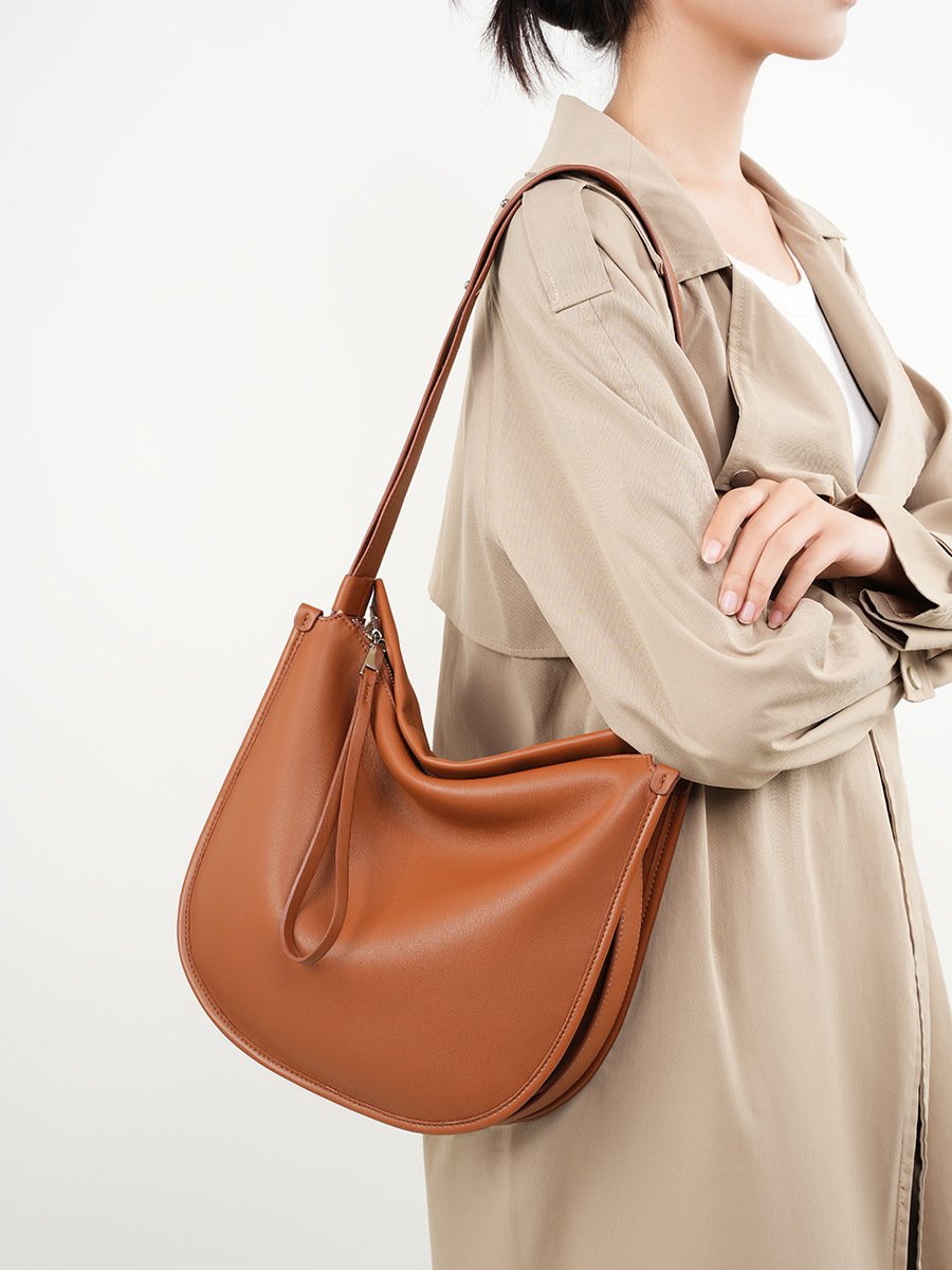 YY-TOT-014 soft slouchy minimalist cowhide tote in coffee — wholesale soft tote manufacturer YANYAN