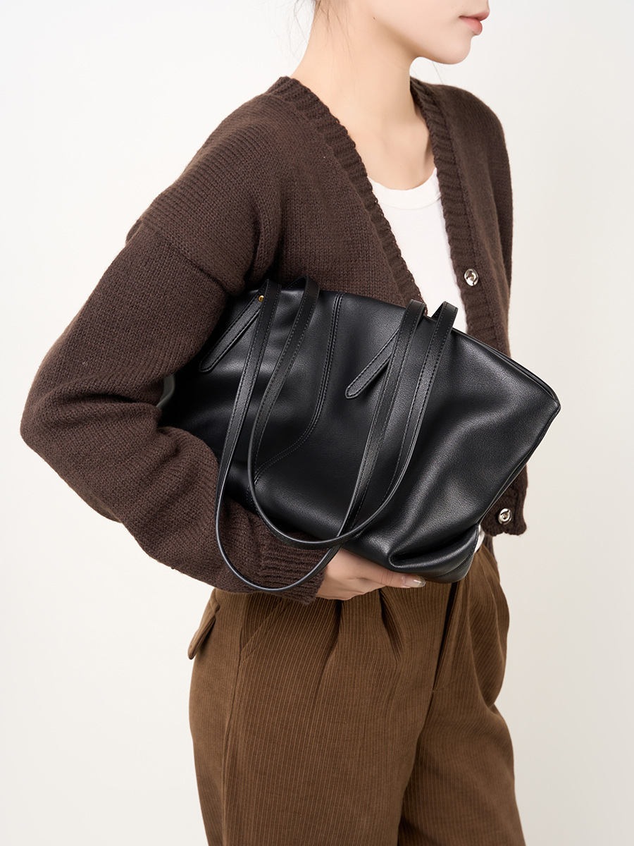 Bolso Tote Grande Casual de Piel de Vaca — Dos Colores para Oficina y Commuting view 3